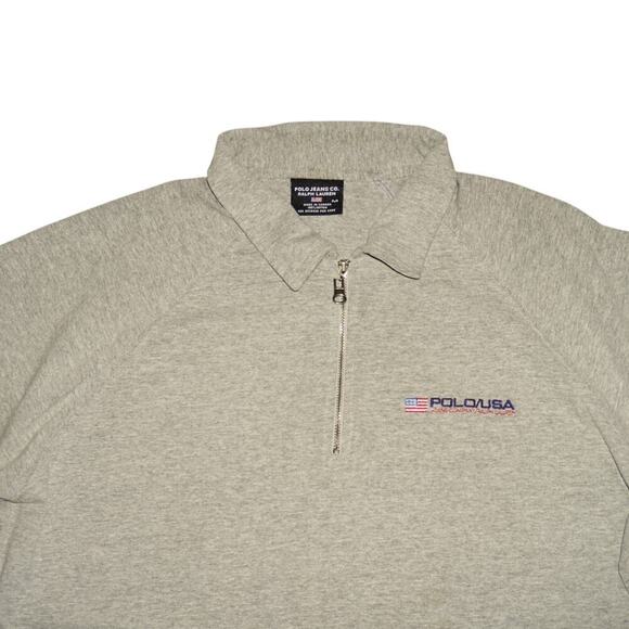 Vintage Polo Jeans Co. Ralph Lauren Polo USA Quarter-Zip Shirt Gray Size M - Picture 4 of 9